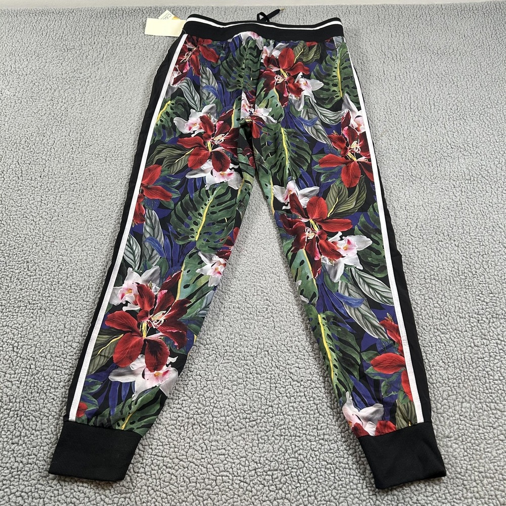 C&C California Pants Womens Large Multicolor Tropical Floral Jogger Side Stripe - Picture 1 of 16